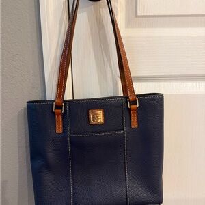 Dooney & Bourke Dark Blue Tote with Brown Straps
